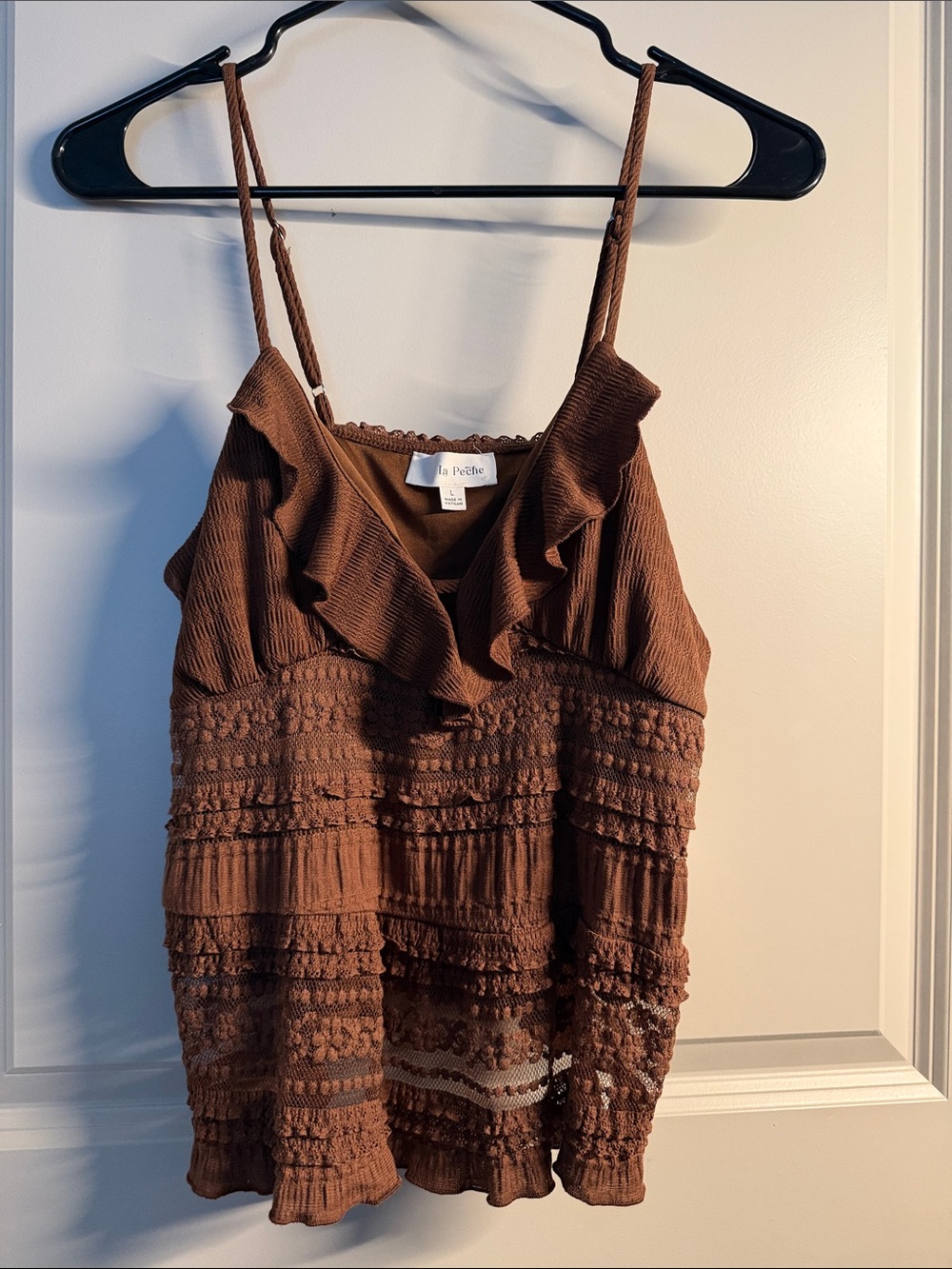 Brown Ruffled Smocked Tank Top